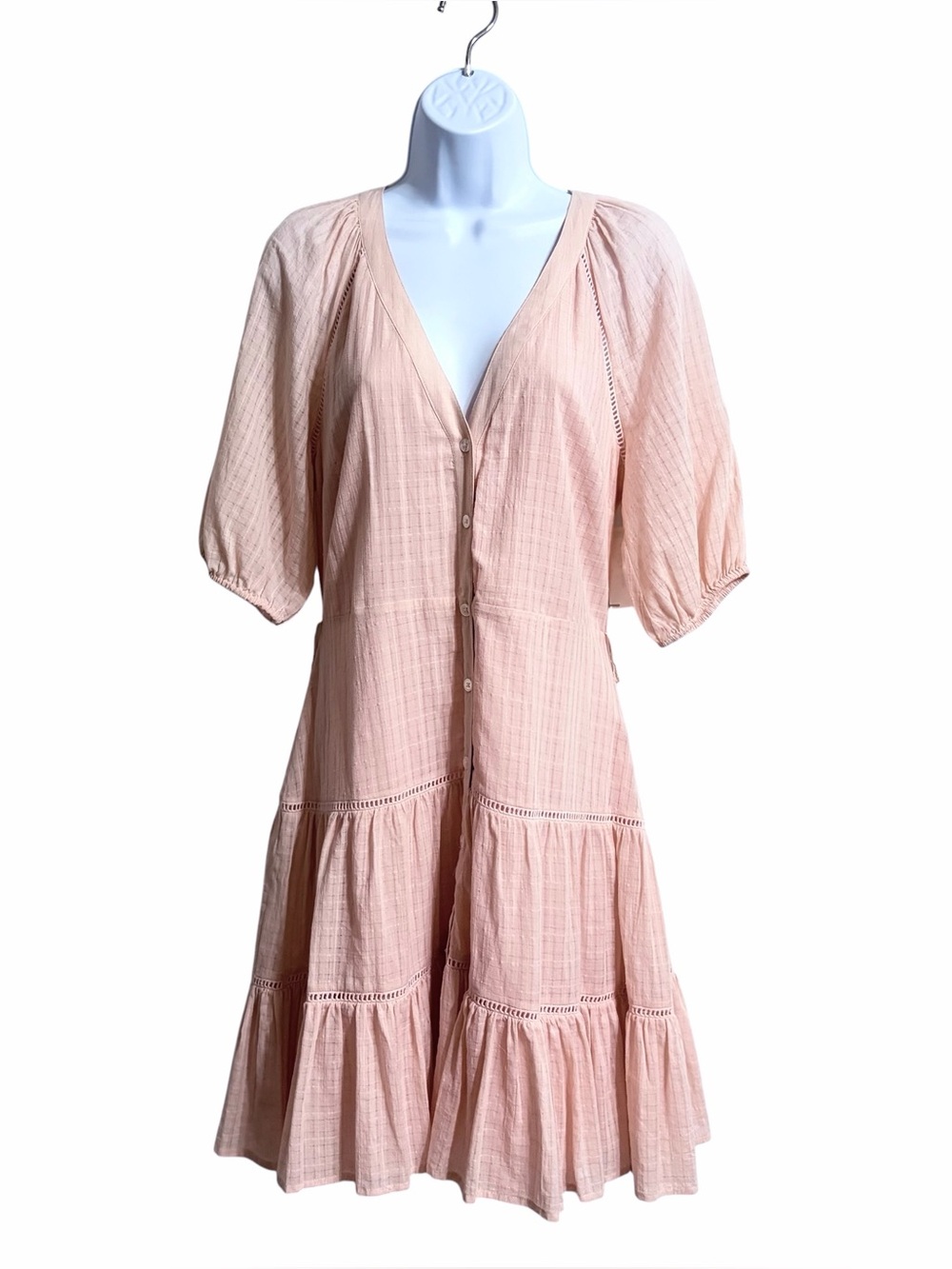 Veronica Beard Dewey Tiered Boho Mini Dress 6 Pink NWT Missing Belt Cottage Airy